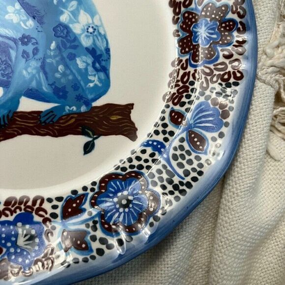 ANTHROPOLOGIE Nathalie Lete Blue Monkey Floral Collector 10" Dinner Plate Art - Picture 5 of 6